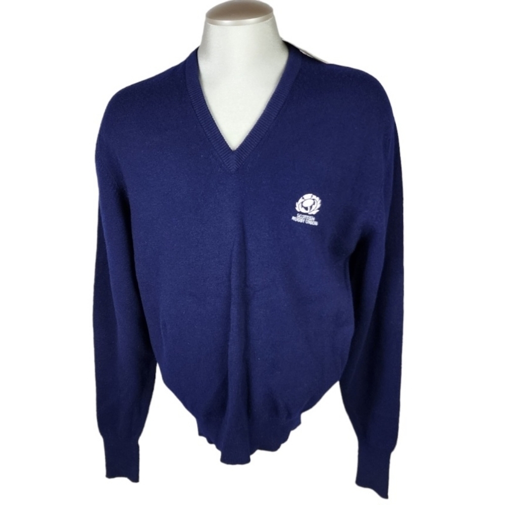 Vintage Scott & Charters of Hawick Lambswool  Vneck Pullover Sweater Navy